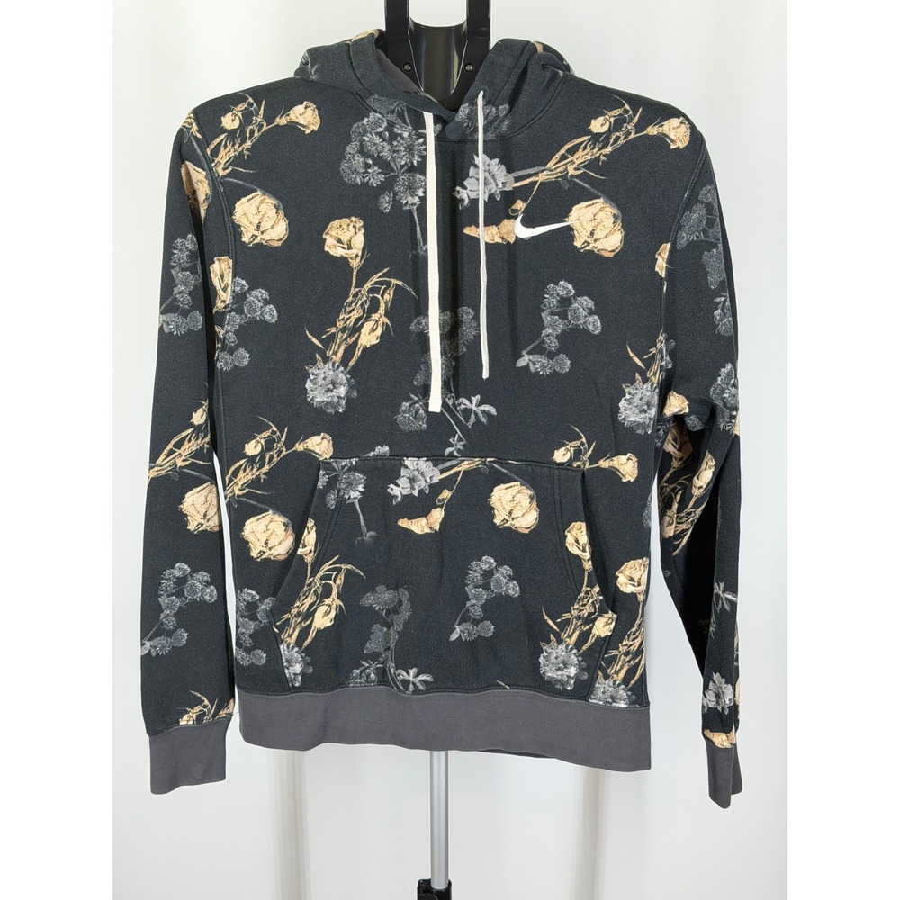 Nike Womens Floral Print Hoodie Black Charcoal Grey Botanical Sweatshirt Small